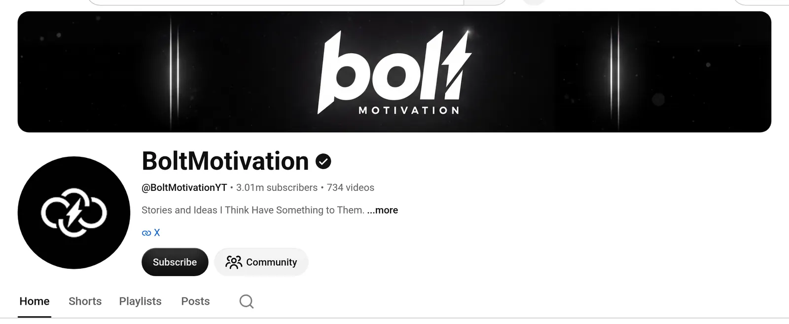 BoltMotivation YouTube channel header: banner, profile image and channel name