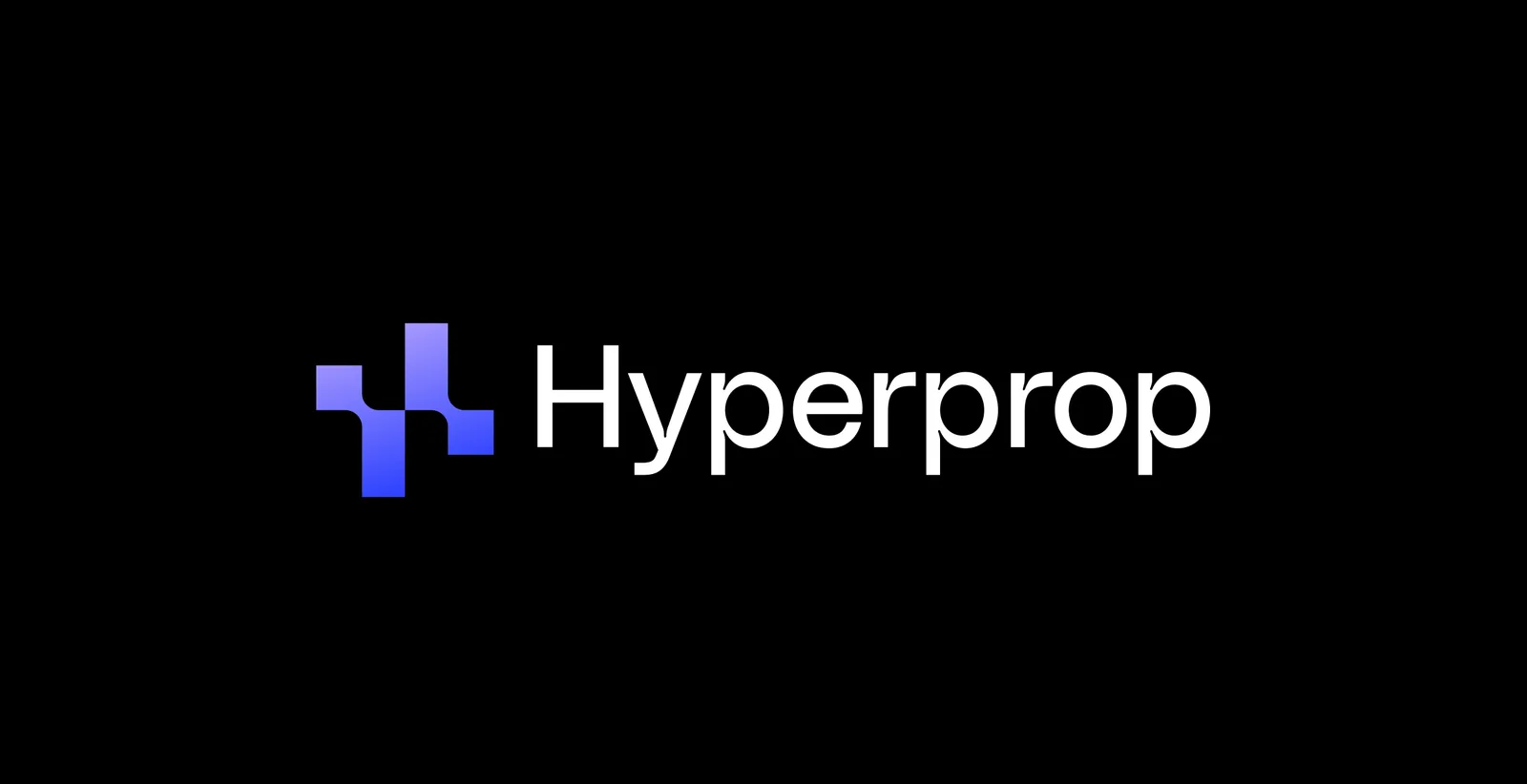Hyperprop logo, the blue symbol and white wordmark, on black