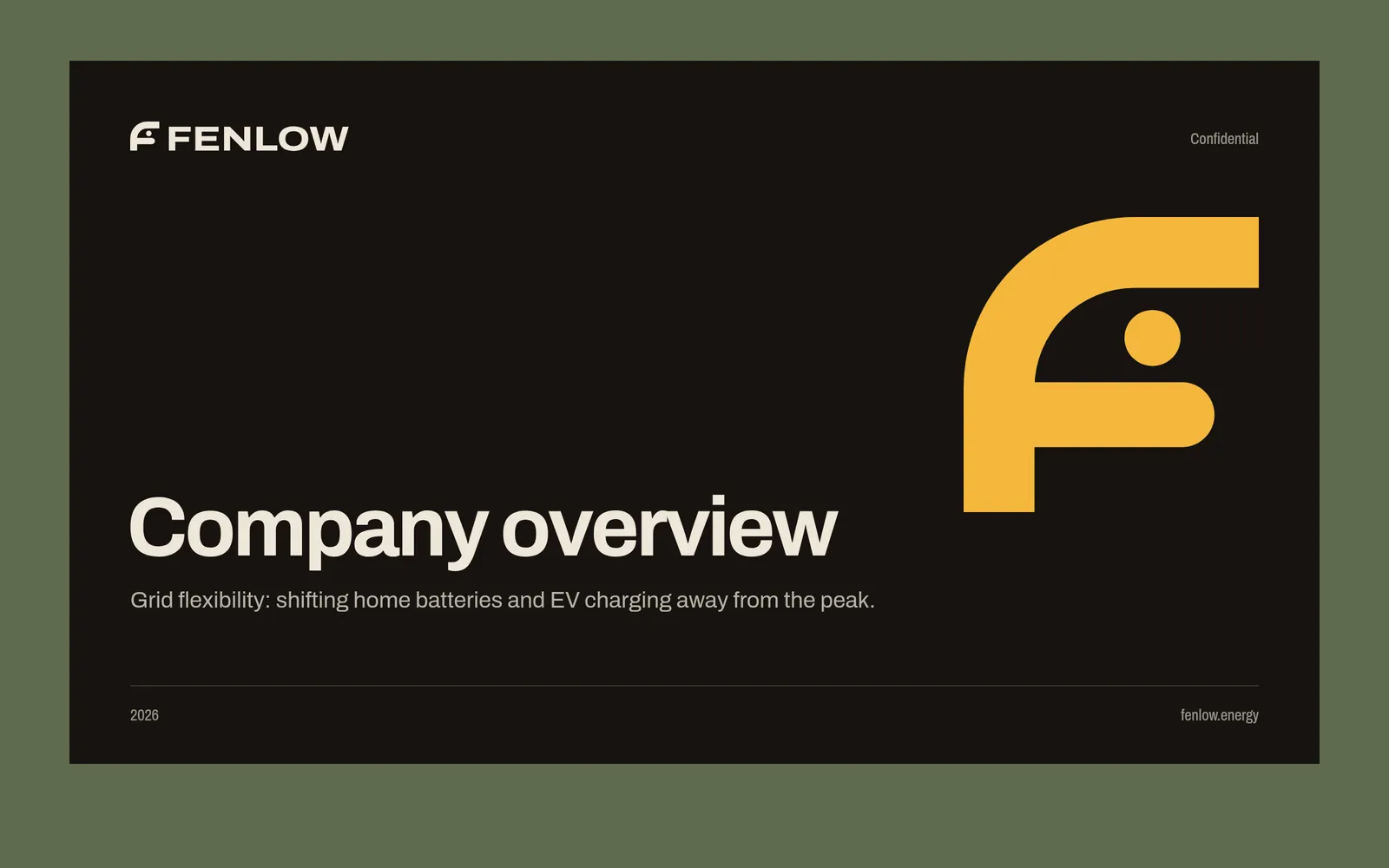 Fenlow pitch deck cover slide, “Company overview”