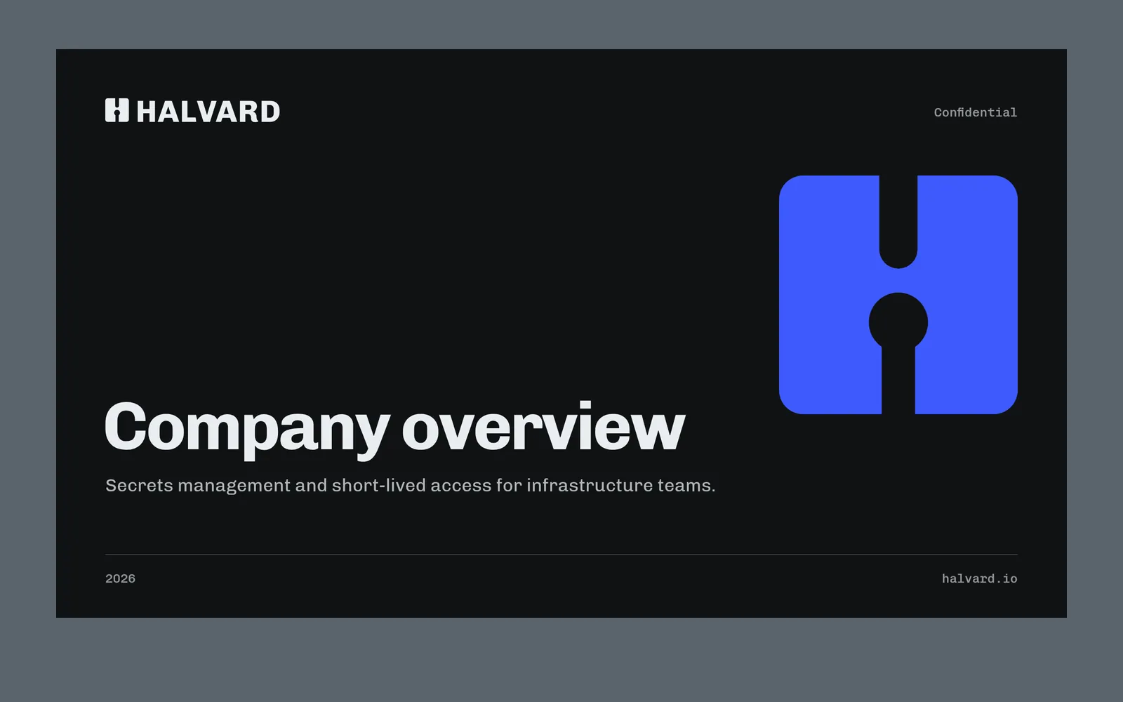 Halvard pitch deck cover slide, “Company overview”