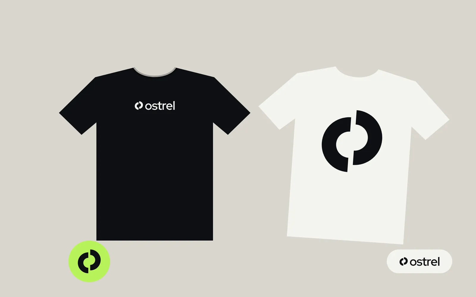 Ostrel t-shirts in black and white, with stickers